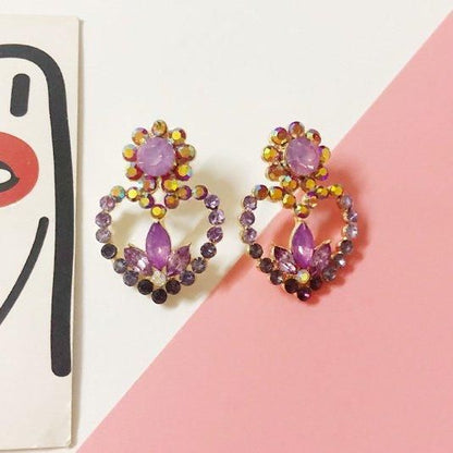 Purple Heart Flower Earrings