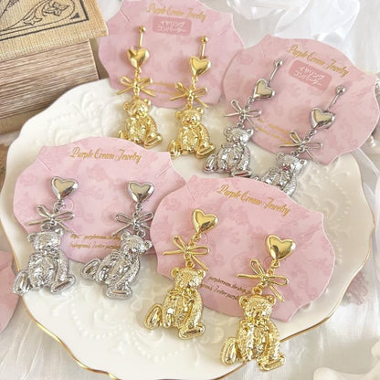 Purple Cream Bear Romance Earrings P1356