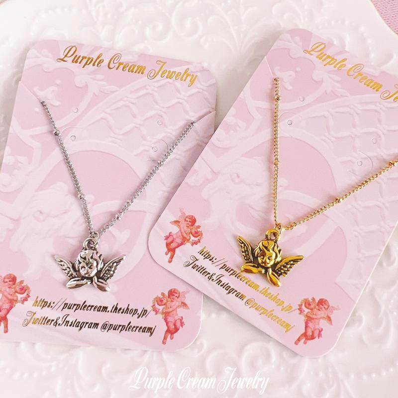 Purple Cream ボールチェーンエンジェルネックレス P1180