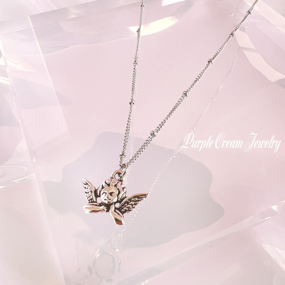 Purple Cream ボールチェーンエンジェルネックレス P1180