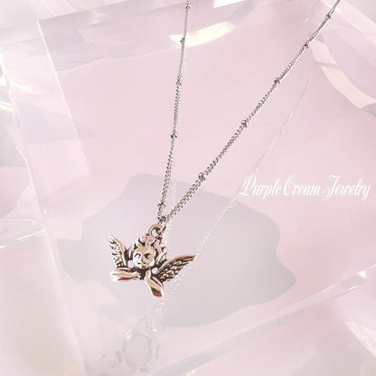 Purple Cream ボールチェーンエンジェルネックレス P1180