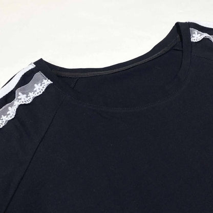 サイドダブルライン レース付き バレエコア ロンT BLACK