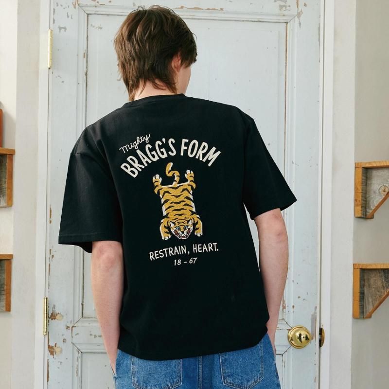 POWER TO THE PEOPLE TIGER Embroidered T-shirt BLACK