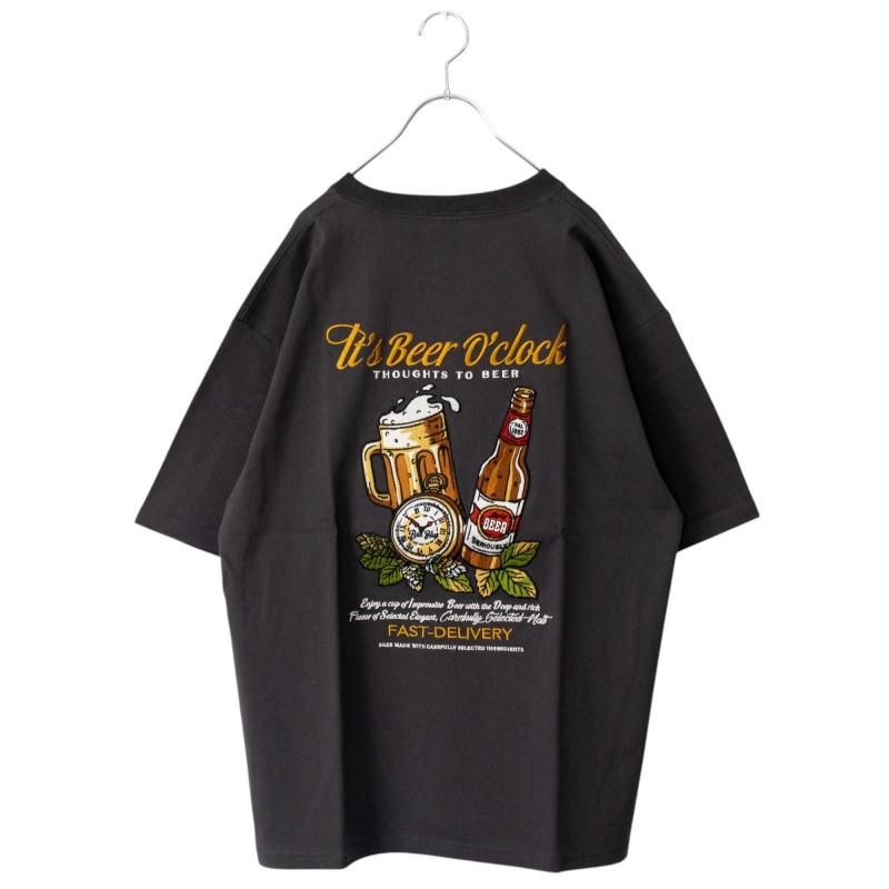 POWER TO THE PEOPLE BEER Embroidered T-Shirt CHARCOAL