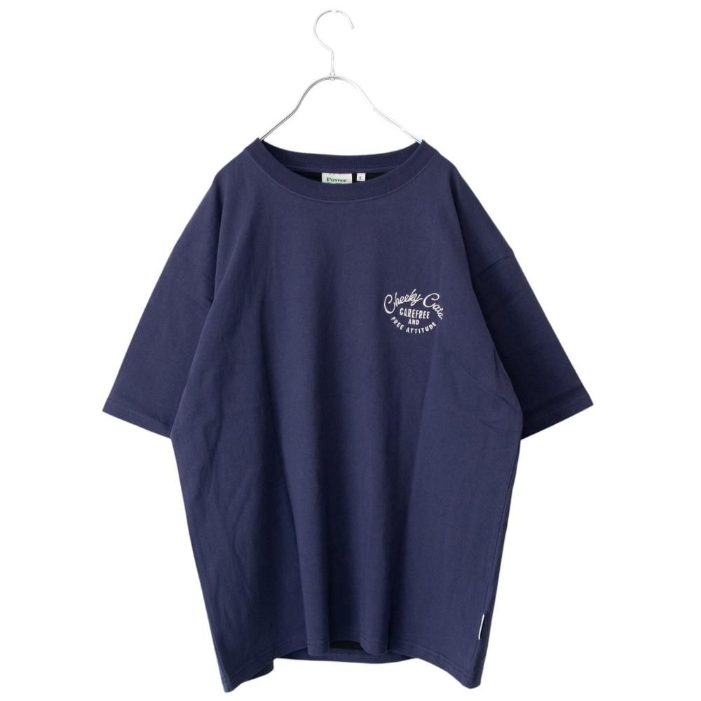 POWER TO THE PEOPLE チルネコ 刺繍 Tシャツ NAVY