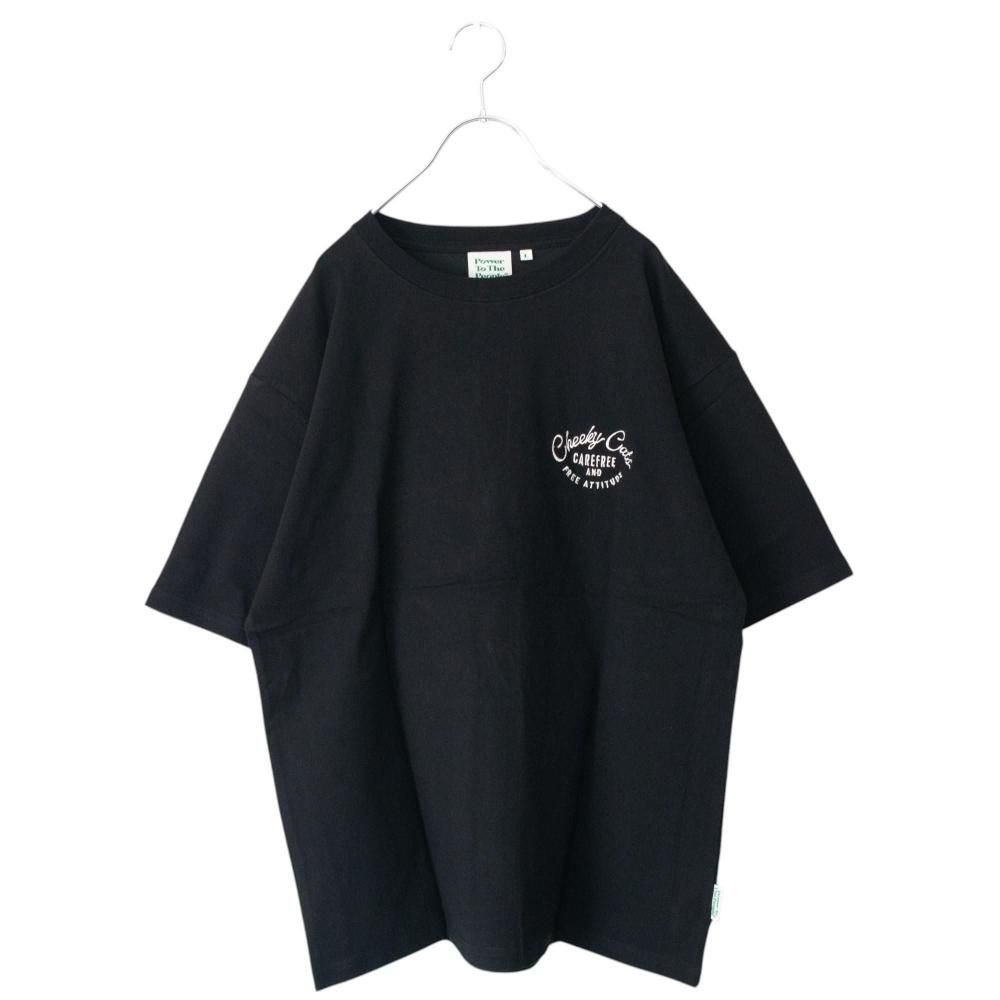 POWER TO THE PEOPLE チルネコ 刺繍 Tシャツ BLACK