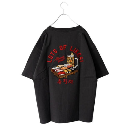POWER TO THE PEOPLE JAPAN Series Sushi Back Embroidered Short Sleeve T-Shirt CHARCOAL