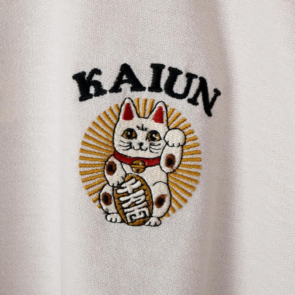 POWER TO THE PEOPLE JAPAN Series 梨地 和柄ワンポイント 刺繍 Tシャツ 招き猫 OFF WHITE