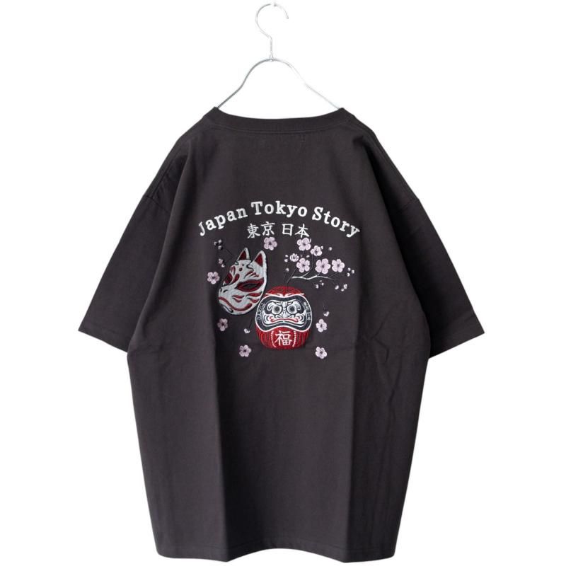 POWER TO THE PEOPLE JAPAN Series DARUMA 刺繍 半袖 Tシャツ CHARCOAL