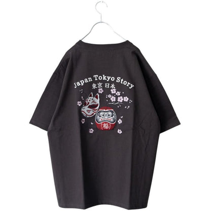 POWER TO THE PEOPLE JAPAN Series DARUMA 刺繍 半袖 Tシャツ CHARCOAL