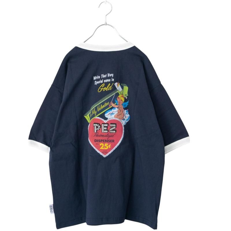 PEZ ハートポスタープリント Tシャツ NAVY