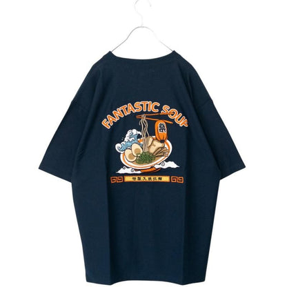 POWER TO THE PEOPLE JAPAN Series Nashi-textured RAMEN Embroidered T-shirt in Navy