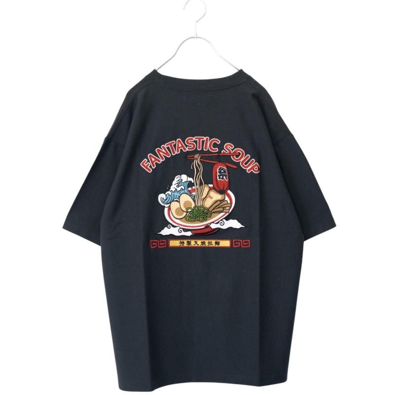 POWER TO THE PEOPLE JAPAN Series Pear-textured RAMEN Embroidered T-shirt BLACK