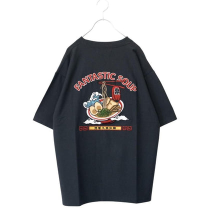 POWER TO THE PEOPLE JAPAN Series Pear-textured RAMEN Embroidered T-shirt BLACK