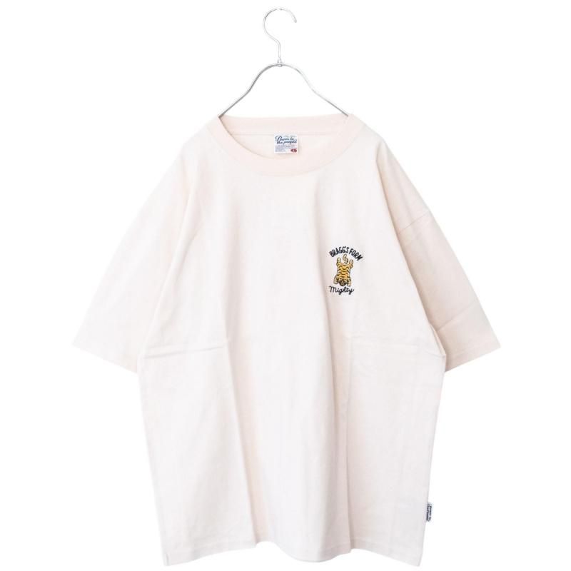 POWER TO THE PEOPLE One-Point Tiger Embroidered T-Shirt in White