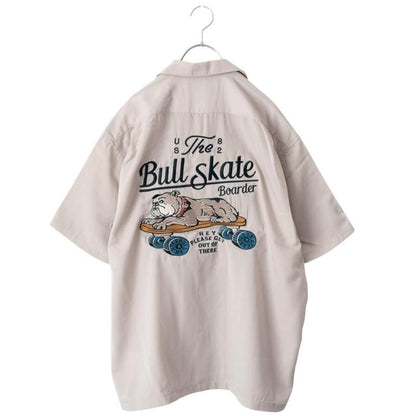 POWER TO THE PEOPLE スケートブルドッグ開襟 半袖シャツ IVORY