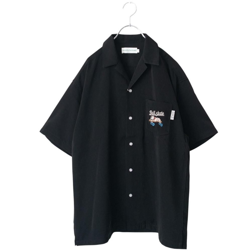 POWER TO THE PEOPLE スケートブルドッグ開襟 半袖シャツ BLACK