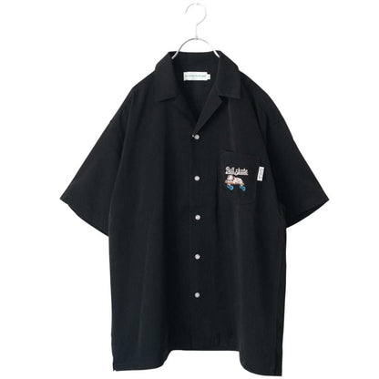 POWER TO THE PEOPLE スケートブルドッグ開襟 半袖シャツ BLACK