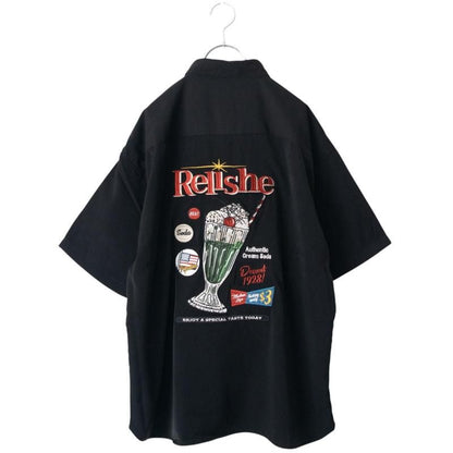 POWER TO THE PEOPLE クリームソーダ 刺繍 半袖シャツ BLACK