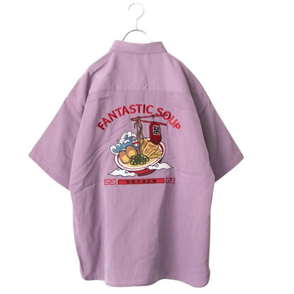 POWER TO THE PEOPLE JAPAN Series RAMEN Open-Collar Short-Sleeve Shirt PURPLE