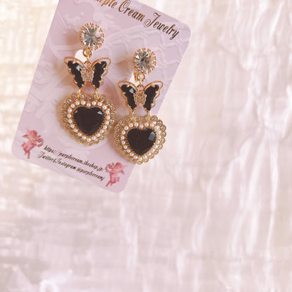 Purple Cream Butterfly Heart Earrings P1291