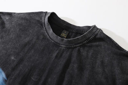 X-RAY 蝶々 ウォッシュ加工 ユニセックス Tシャツ BLACK CT6951