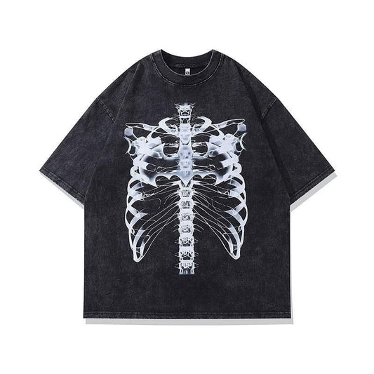 Bone ウォッシュ加工 ユニセックス Tシャツ BLACK