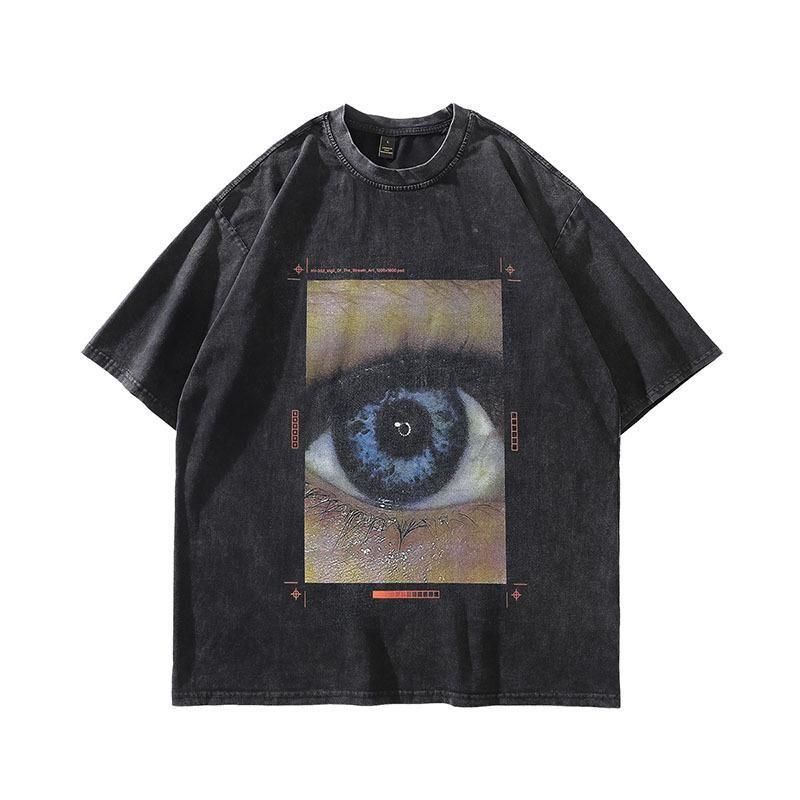 Eye Box ウォッシュ加工 ユニセックス Tシャツ BLACK