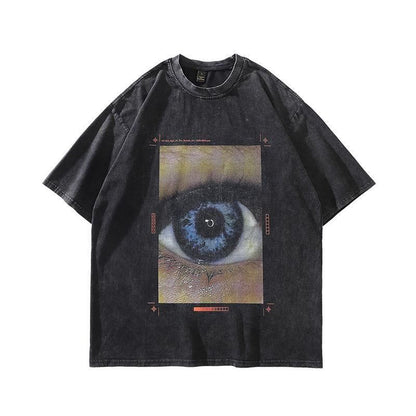 Eye Box ウォッシュ加工 ユニセックス Tシャツ BLACK