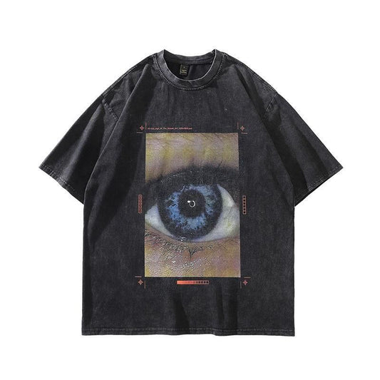 Eye Box ウォッシュ加工 ユニセックス Tシャツ BLACK