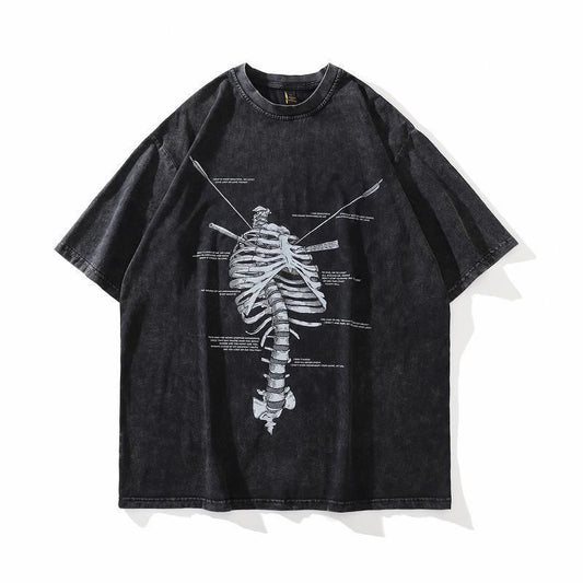 Rib ウォッシュ加工 ユニセックス Tシャツ BLACK