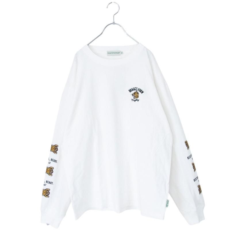 POWER TO THE PEOPLE TIGER Sleeve Embroidery Long T-Shirt WHITE