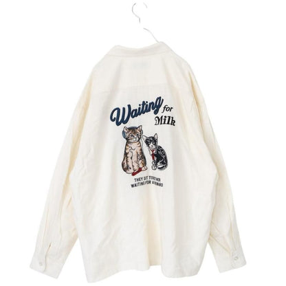 POWER TO THE PEOPLE CAT 麻ライク 刺繍 シャツ WHITE