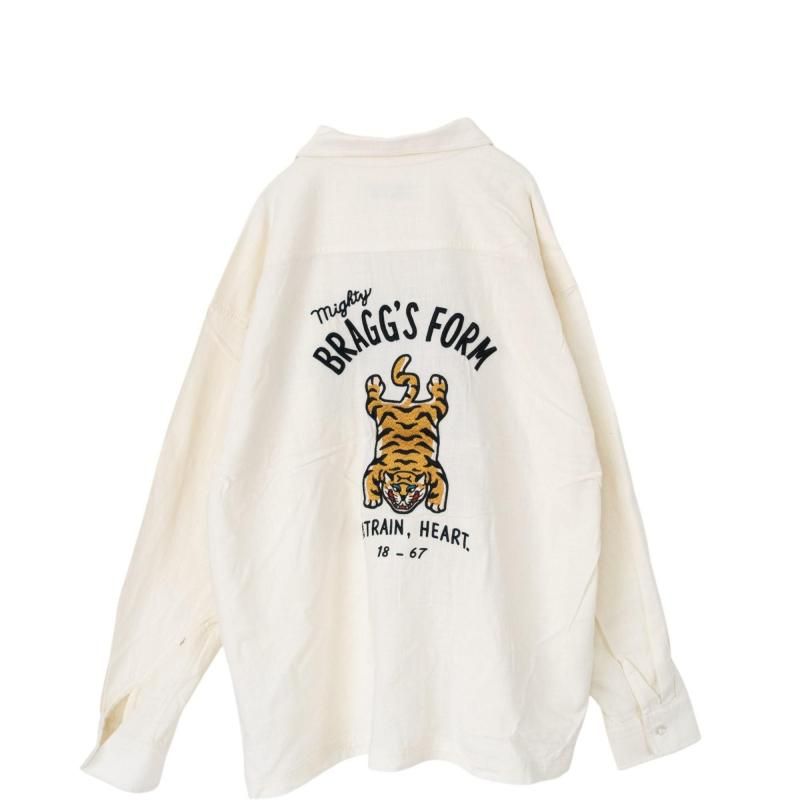 POWER TO THE PEOPLE TIGER 麻ライク 刺繍 シャツ WHITE