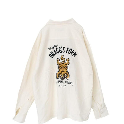 POWER TO THE PEOPLE TIGER 麻ライク 刺繍 シャツ WHITE