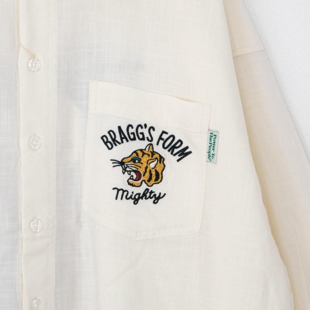POWER TO THE PEOPLE TIGER 麻ライク 刺繍 シャツ WHITE