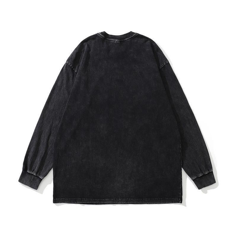 Spike Teddy ウォッシュ加工 ユニセックス 長袖 Tシャツ ロンT BLACK