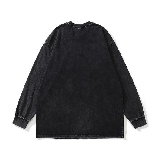 Spike Teddy ウォッシュ加工 ユニセックス 長袖 Tシャツ ロンT BLACK