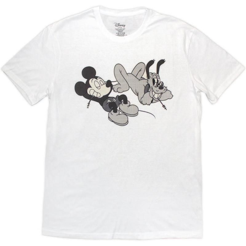 Disney Mickey & Pluto Relax ミッキー プルート 半袖 Tシャツ (White)