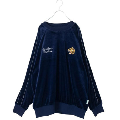 POWER TO THE PEOPLE ベロア ラグラン スウェット NAVY