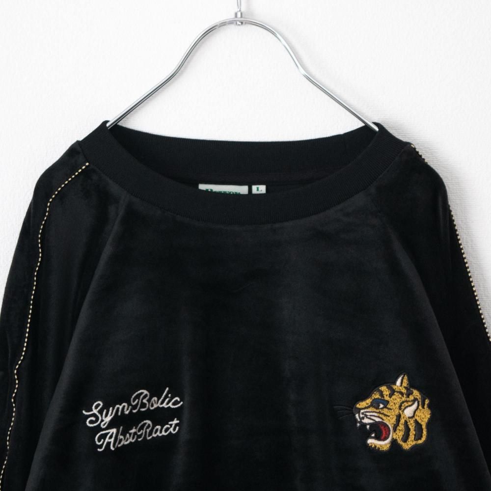 POWER TO THE PEOPLE ベロア ラグラン スウェット BLACK