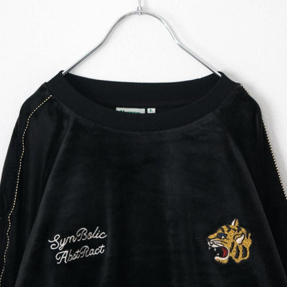 POWER TO THE PEOPLE ベロア ラグラン スウェット BLACK