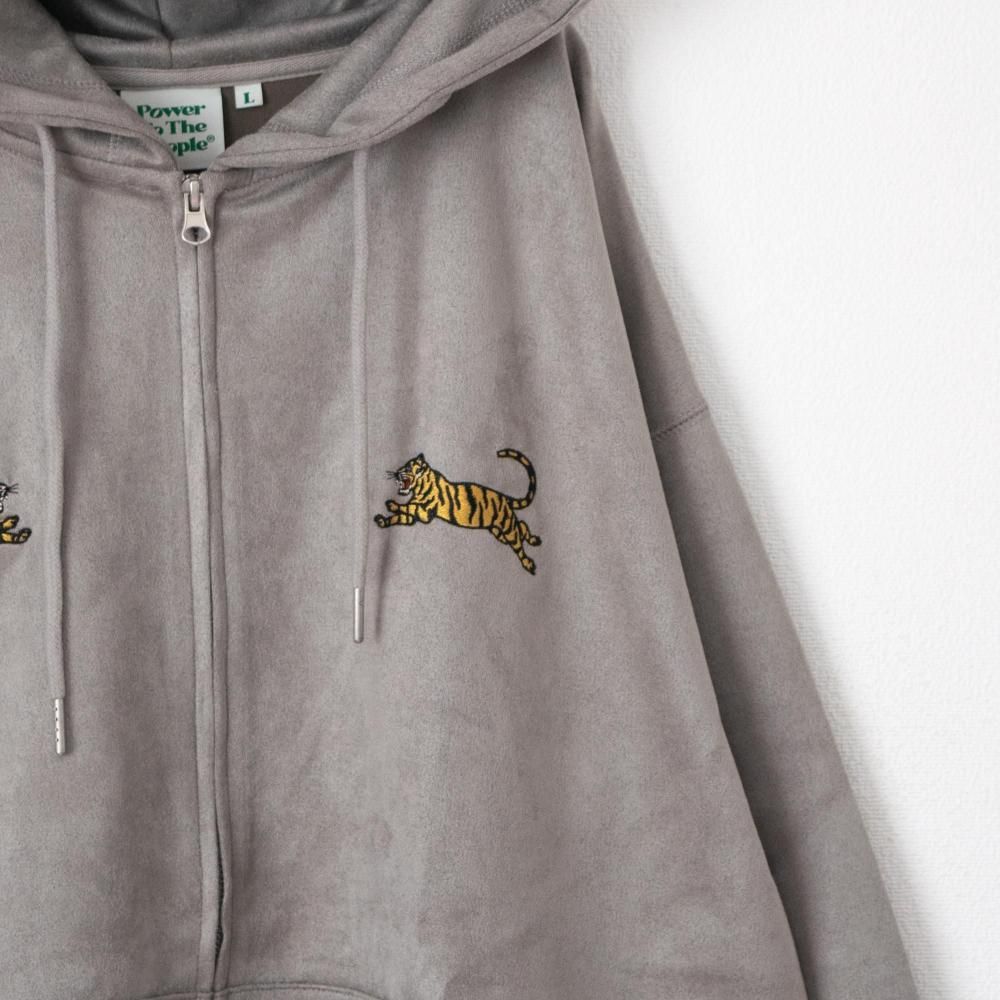 POWER TO THE PEOPLE TIGER フェイクスウェード ZIP パーカー LIGHT GRAY