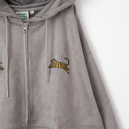 POWER TO THE PEOPLE TIGER フェイクスウェード ZIP パーカー LIGHT GRAY