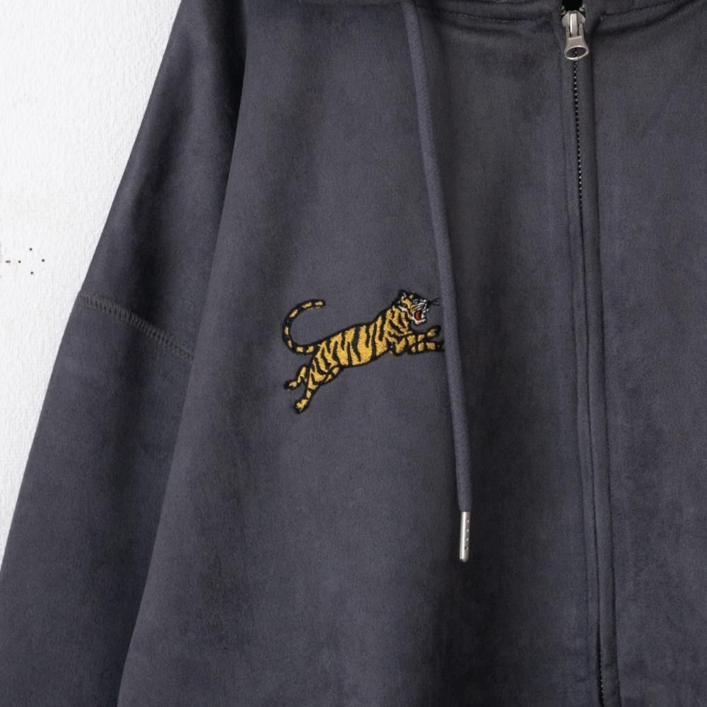 POWER TO THE PEOPLE TIGER フェイクスウェード ZIP パーカー CHARCOAL