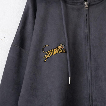 POWER TO THE PEOPLE TIGER フェイクスウェード ZIP パーカー CHARCOAL