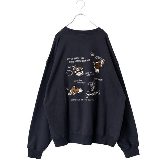 GREMLINS Gizmo Doodle Embroidered Sweatshirt in CHARCOAL