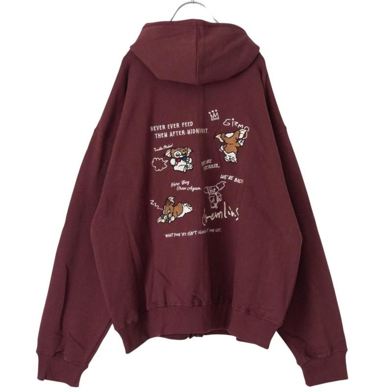 GREMLINS Gremlins Gizmo Doodle Embroidered Zip Hoodie Wine Red