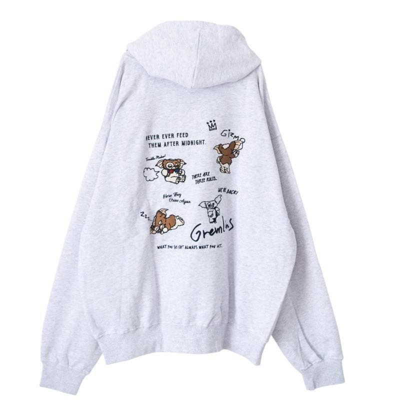 GREMLINS Gizmo Doodle Embroidered Zip Hoodie, Light Gray
