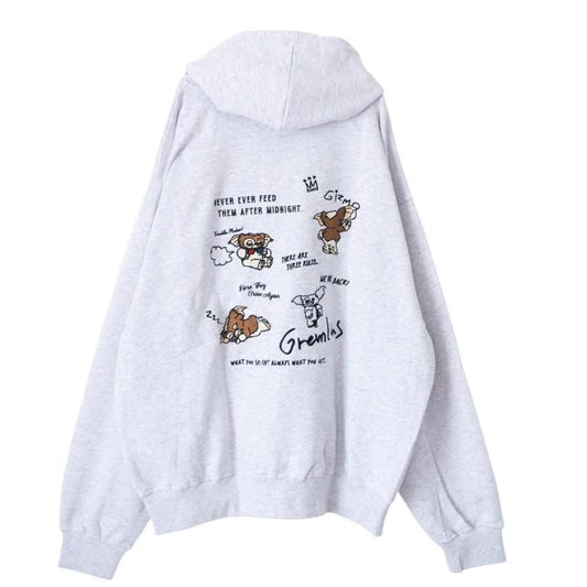 GREMLINS Gizmo Doodle Embroidered Zip Hoodie, Light Gray